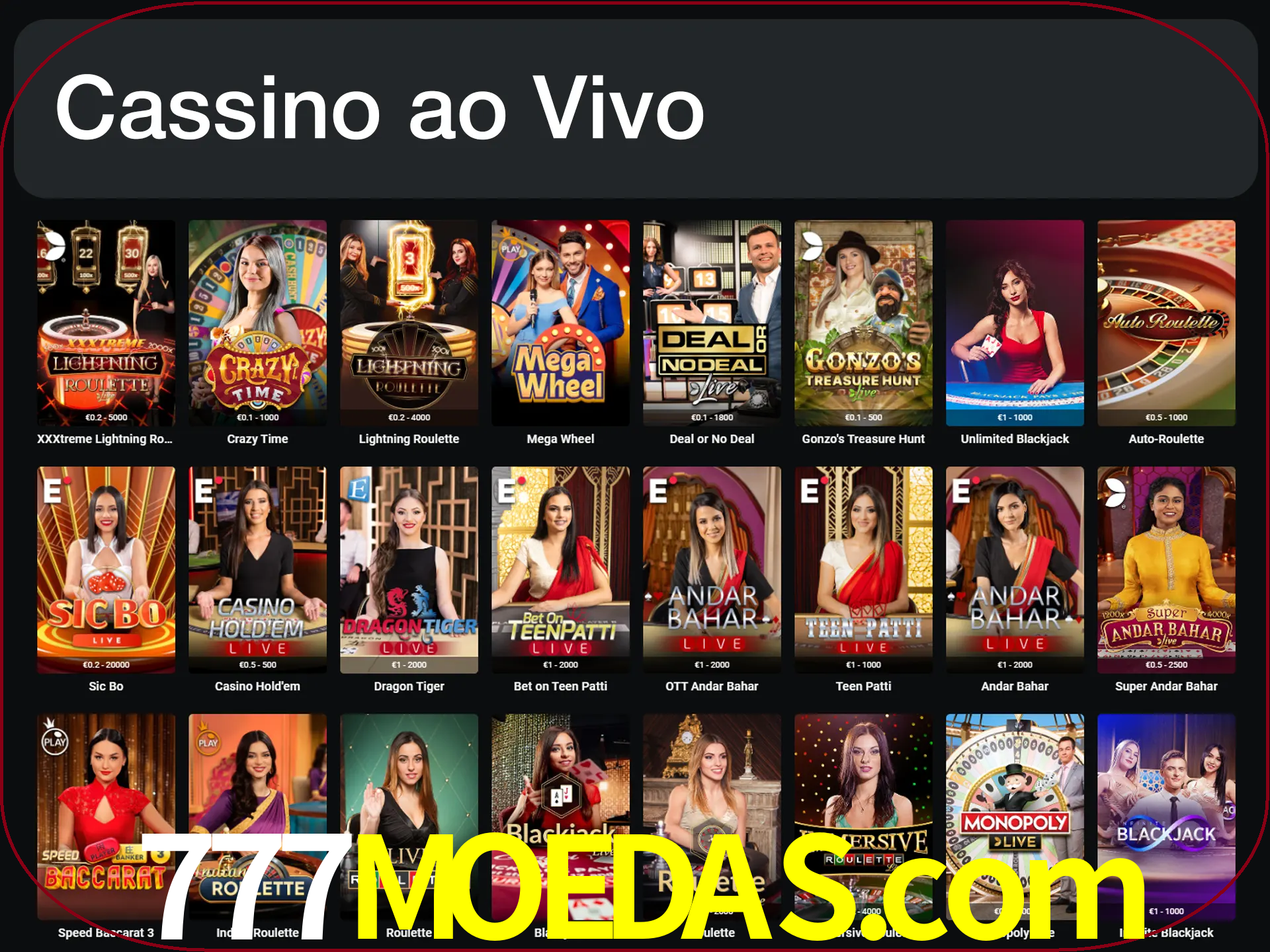Jogue jogos de cassino com um verdadeiro dealer.