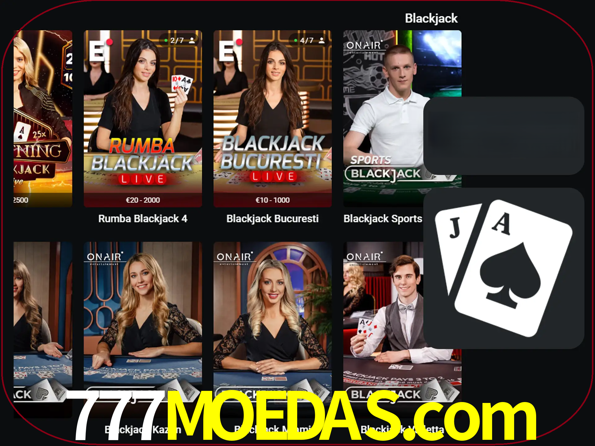 Escolha uma mesa completa de jogadores de blackjack.